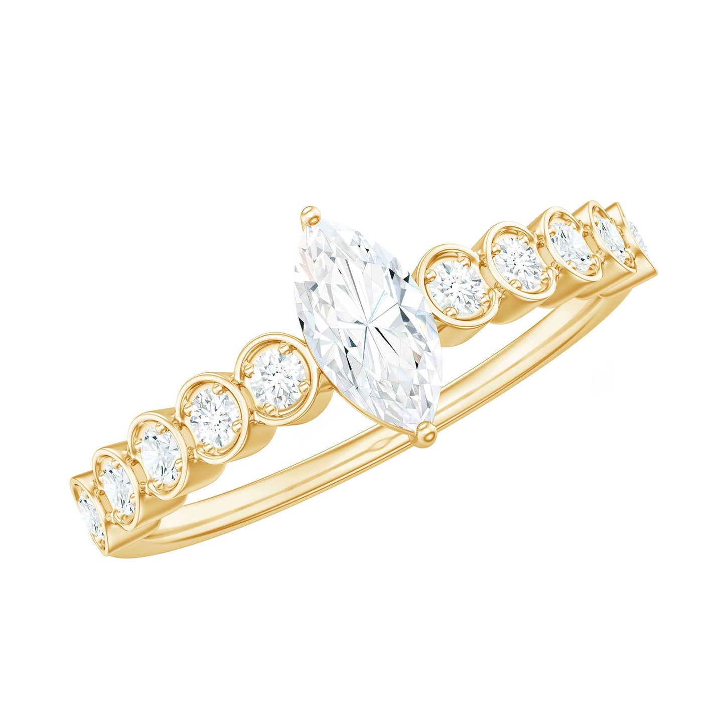 0.7 Carat Marquise Cut Moissanite Solitaire Engagement Ring with Side Stones