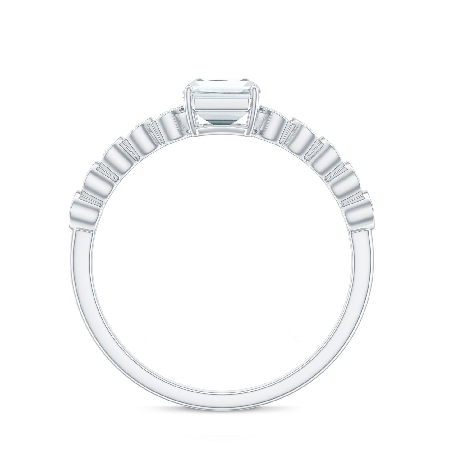 Certified Emerald Cut Moissanite Solitaire Engagement Ring with Side Stones