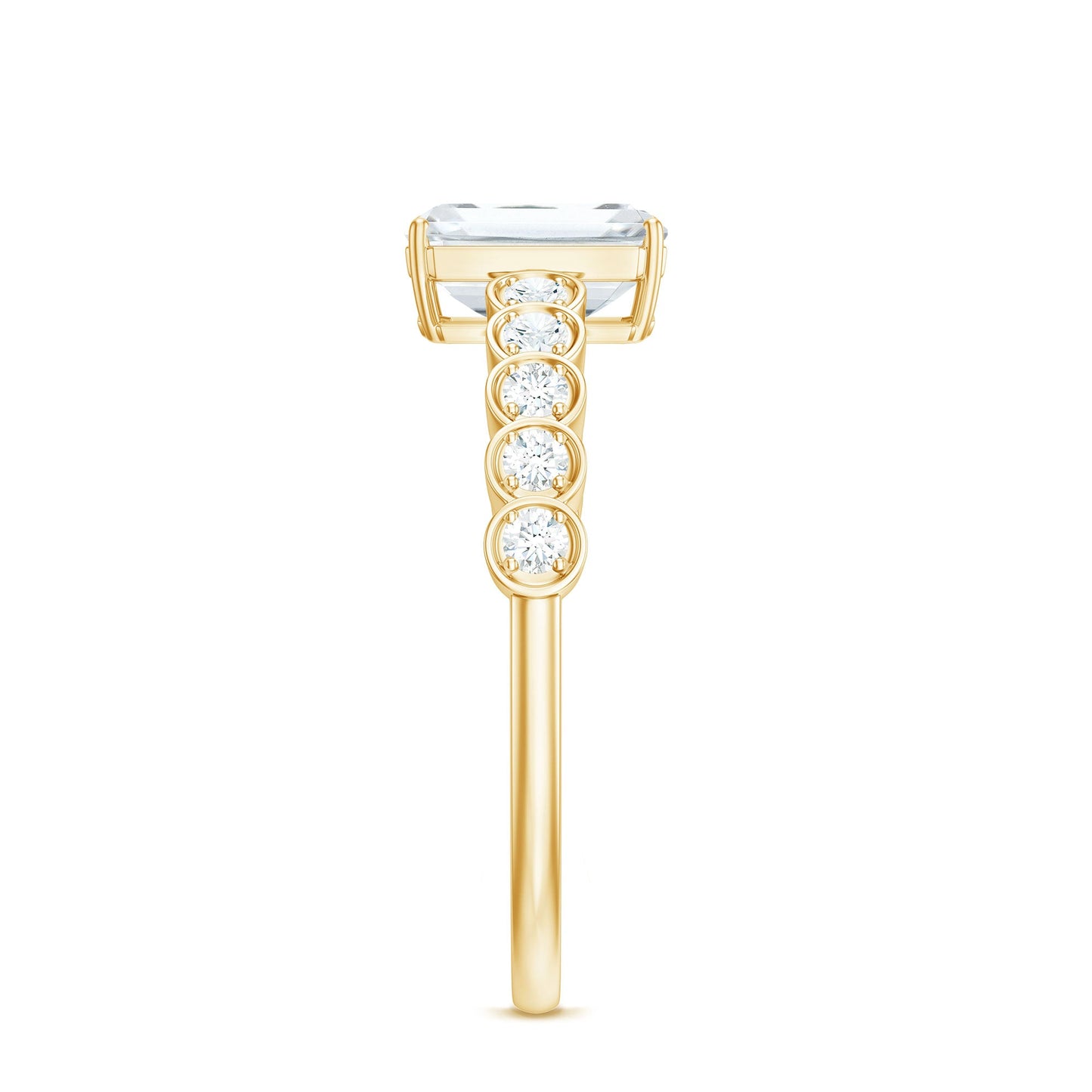 Certified Emerald Cut Moissanite Solitaire Engagement Ring with Side Stones