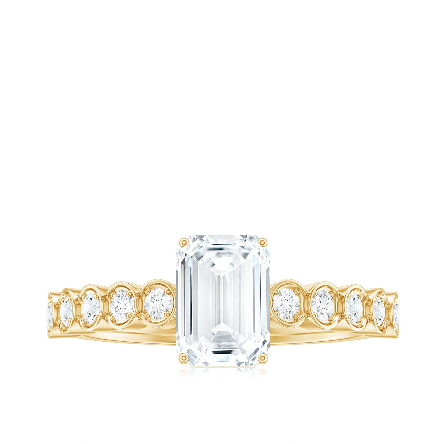 Certified Emerald Cut Moissanite Solitaire Engagement Ring with Side Stones