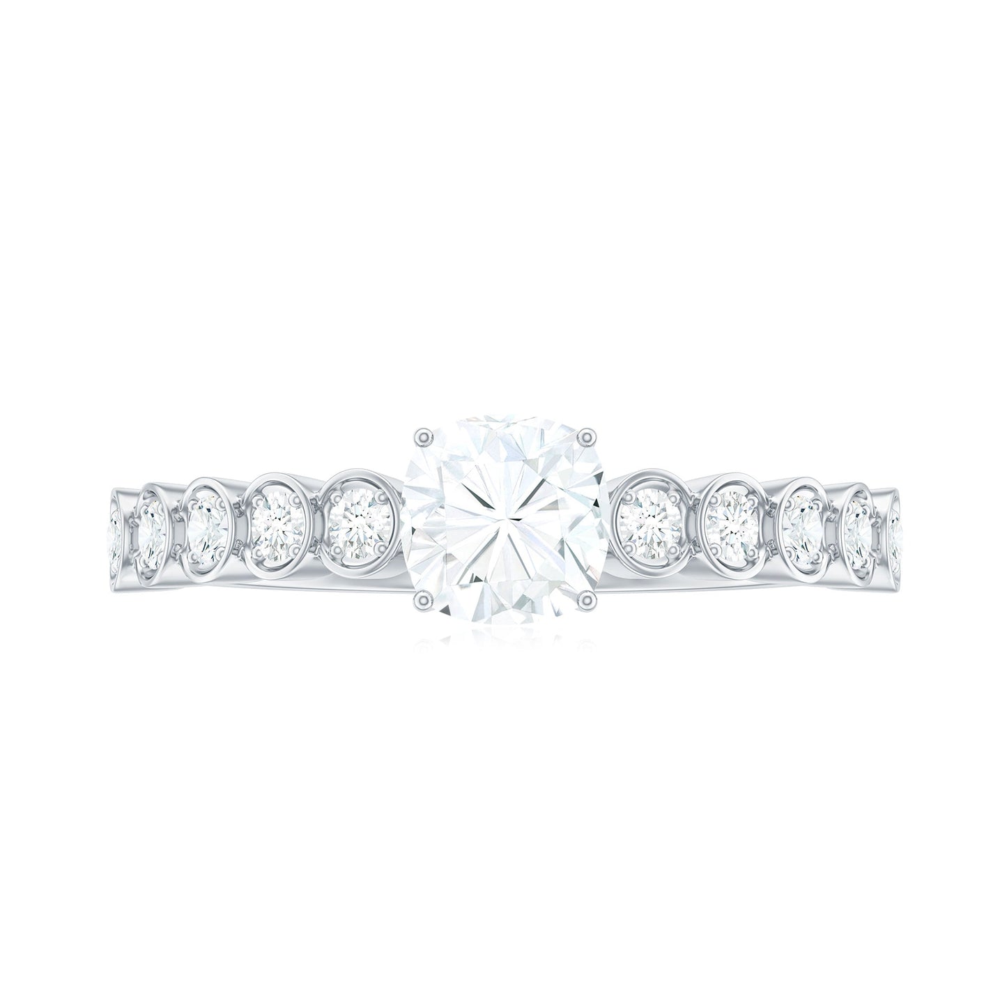 1.7 Carat Cushion Cut Moissanite Solitaire Engagement Ring with Side Stones