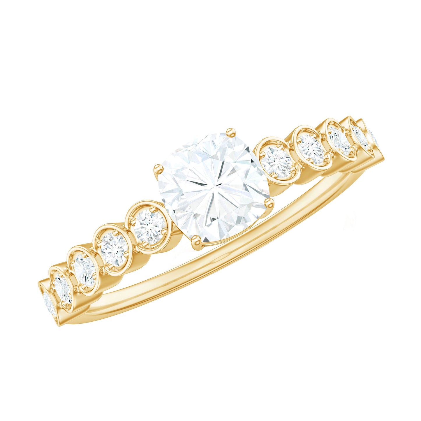 1.7 Carat Cushion Cut Moissanite Solitaire Engagement Ring with Side Stones