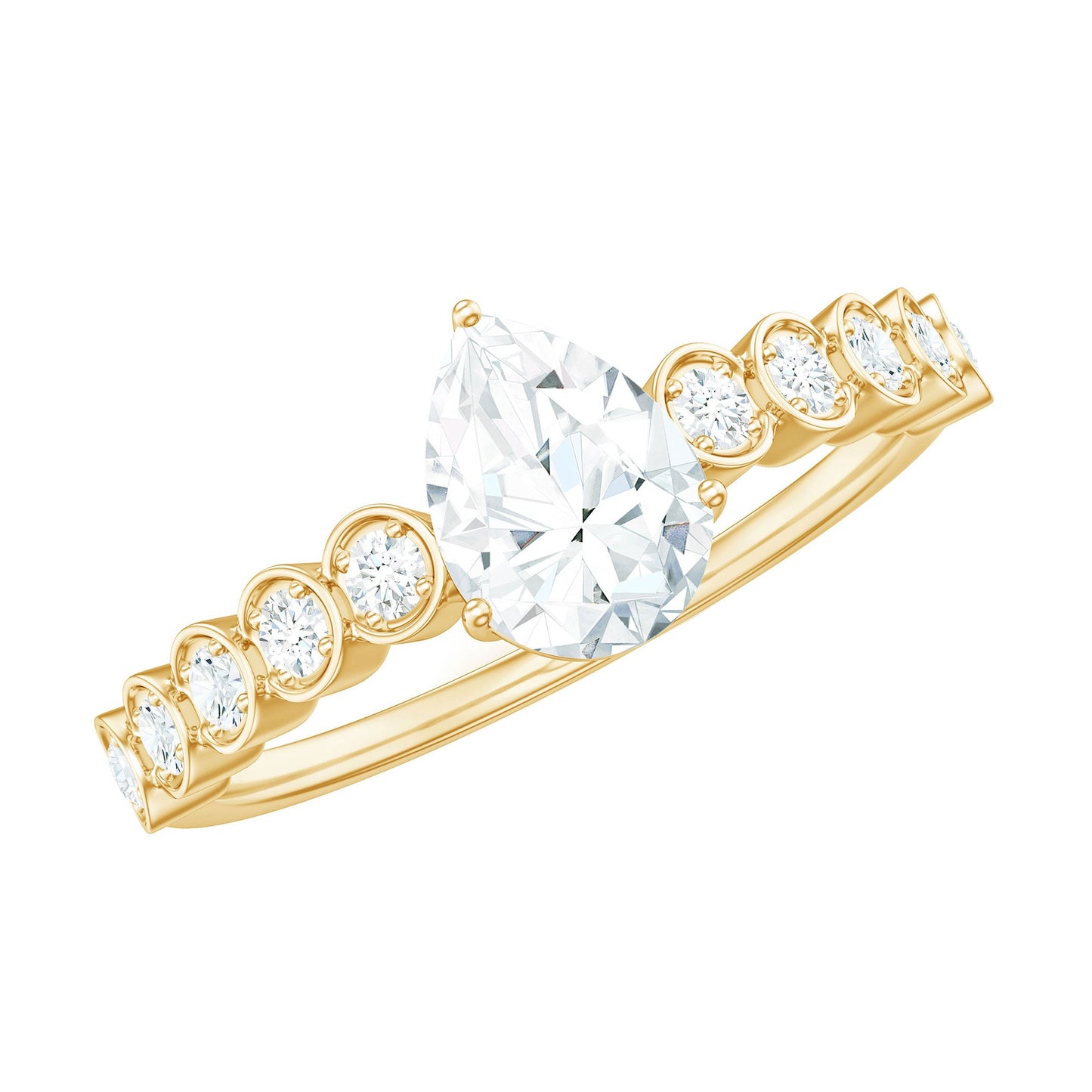 0.7 Carat Pear Cut Moissanite Teardrop Engagement Ring with Side Stones