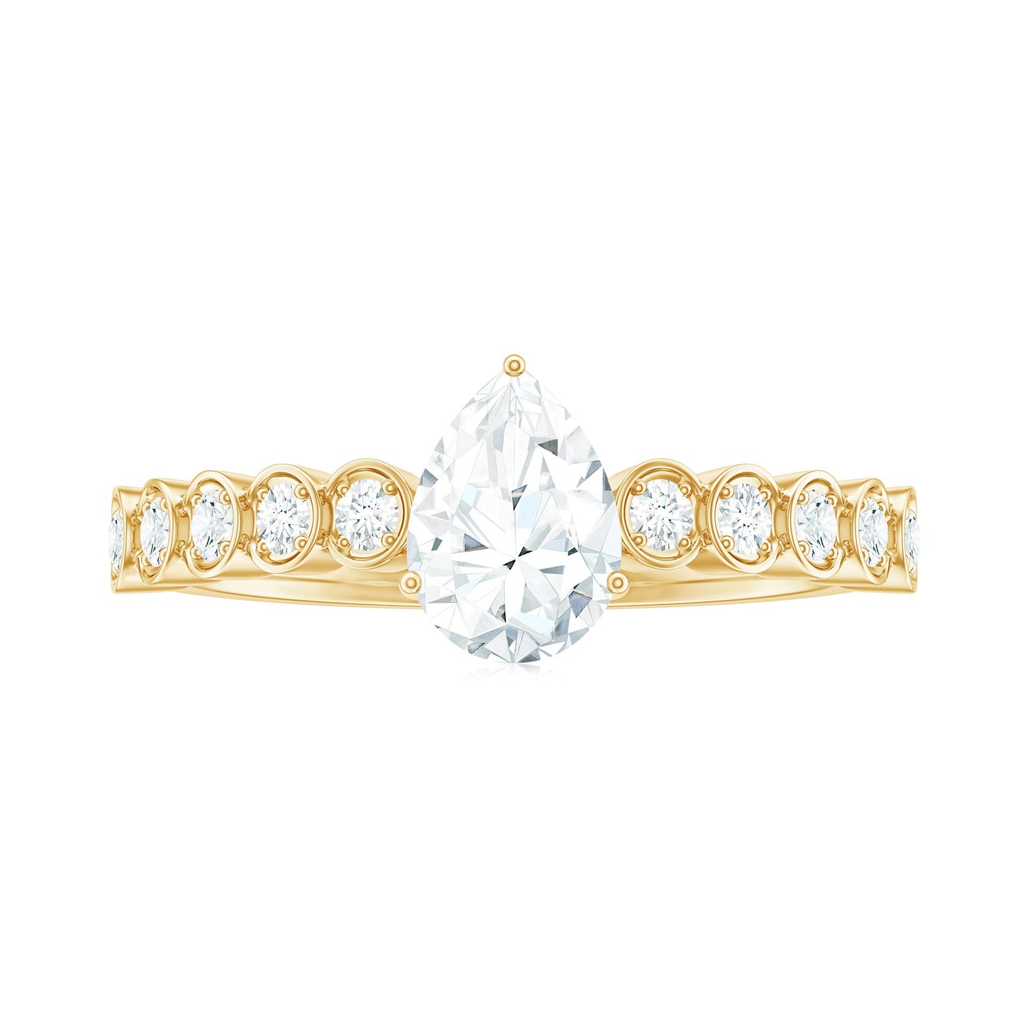 0.7 Carat Pear Cut Moissanite Teardrop Engagement Ring with Side Stones