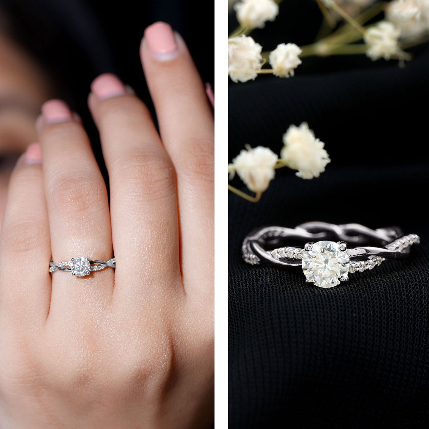 Round Cut Moissanite Braided Engagement Ring