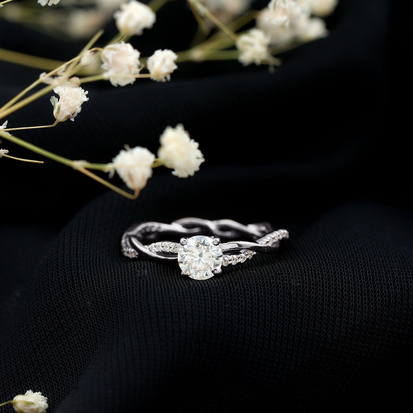 Round Cut Moissanite Braided Engagement Ring