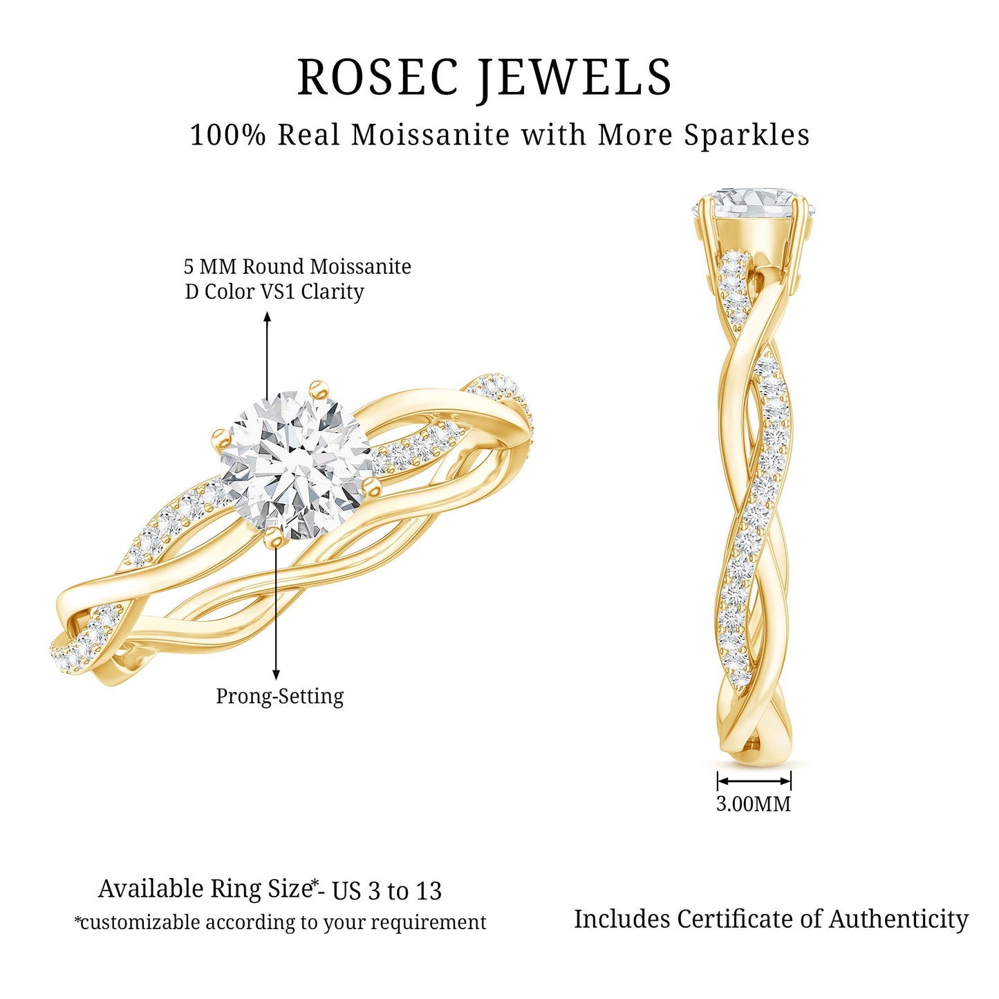 Round Cut Moissanite Braided Engagement Ring
