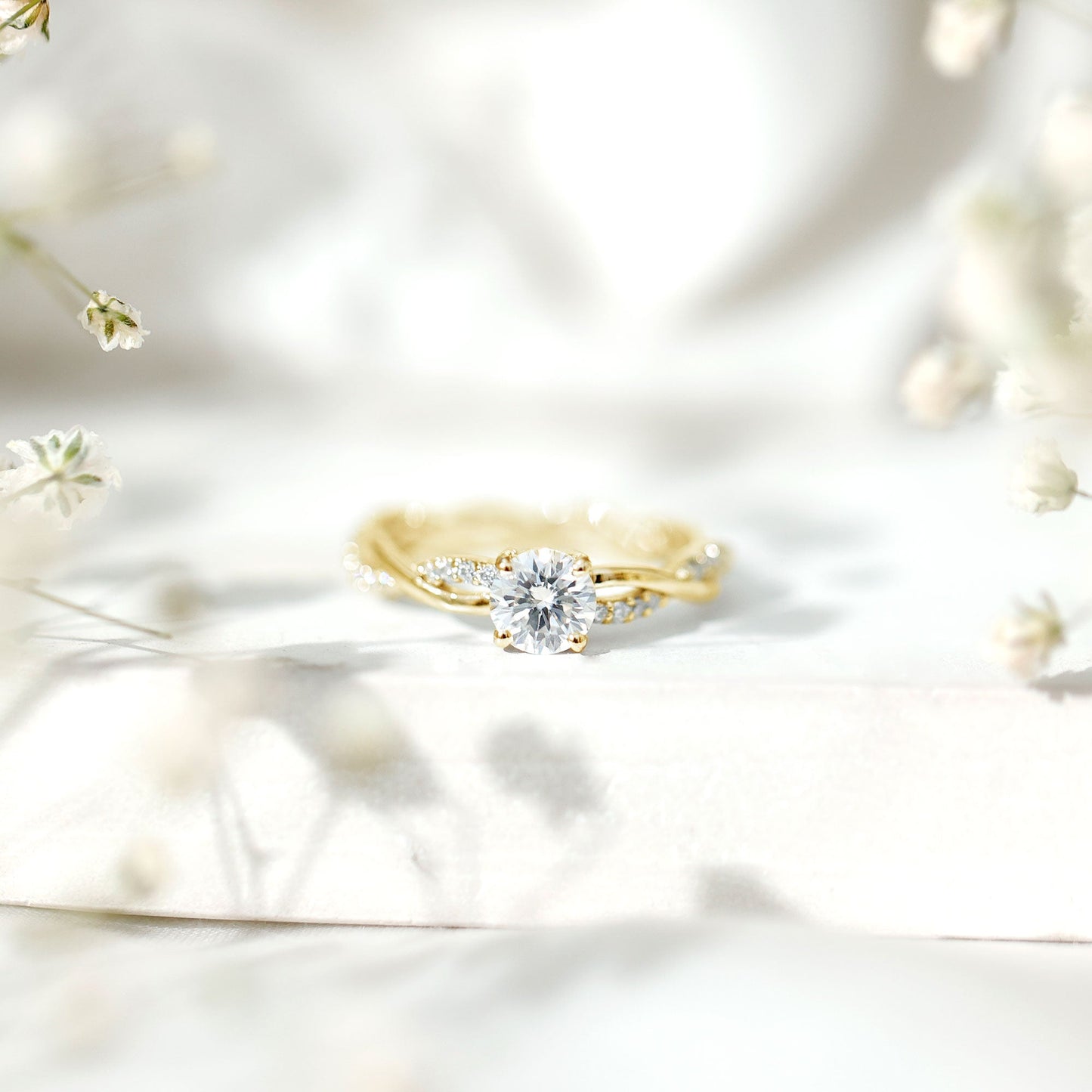 Round Cut Moissanite Braided Engagement Ring