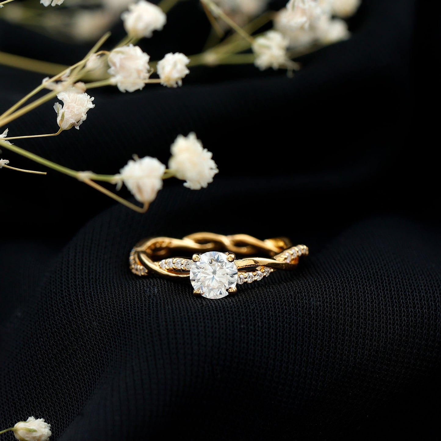 Round Cut Moissanite Braided Engagement Ring