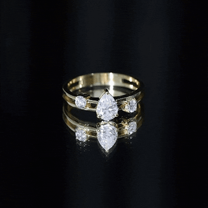 Pear Cut Moissanite Engagement Ring with Double Band