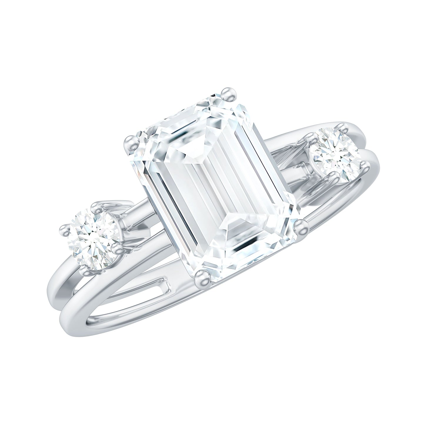 1.8 Carat Emerald Cut Moissanite Solitaire Double Band Engagement Ring