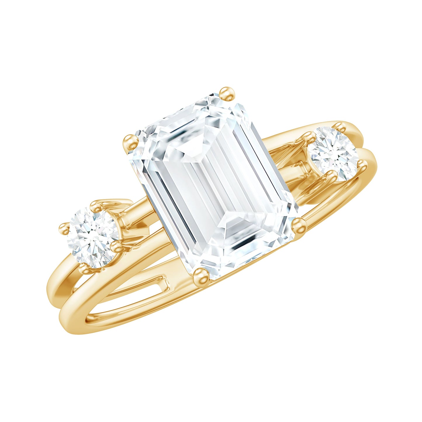 1.8 Carat Emerald Cut Moissanite Solitaire Double Band Engagement Ring