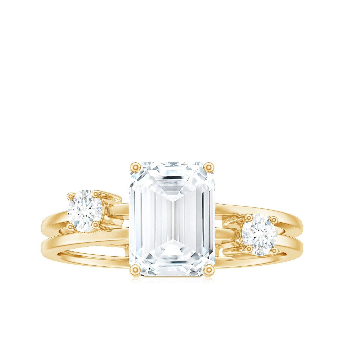 1.8 Carat Emerald Cut Moissanite Solitaire Double Band Engagement Ring