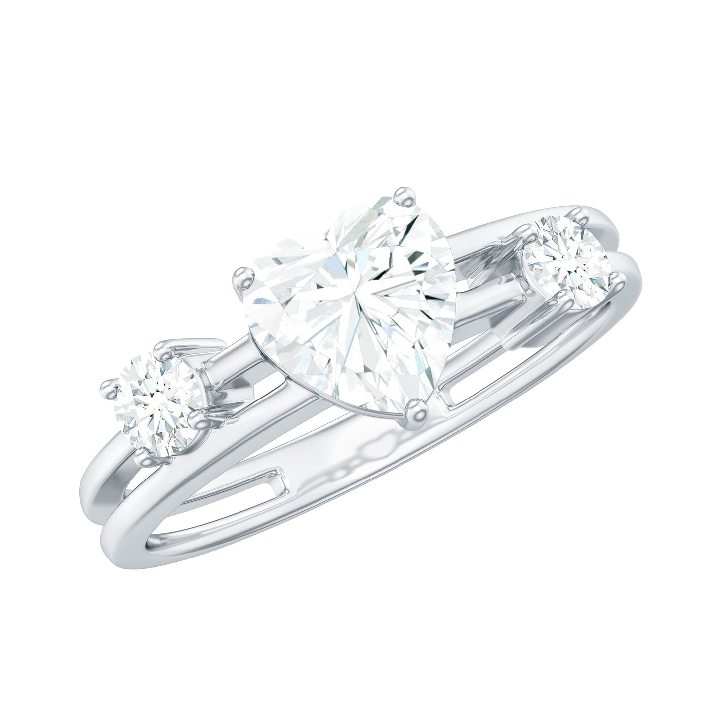 1.5 Carat Heart Shape Moissanite Solitaire Double Band Engagement Ring