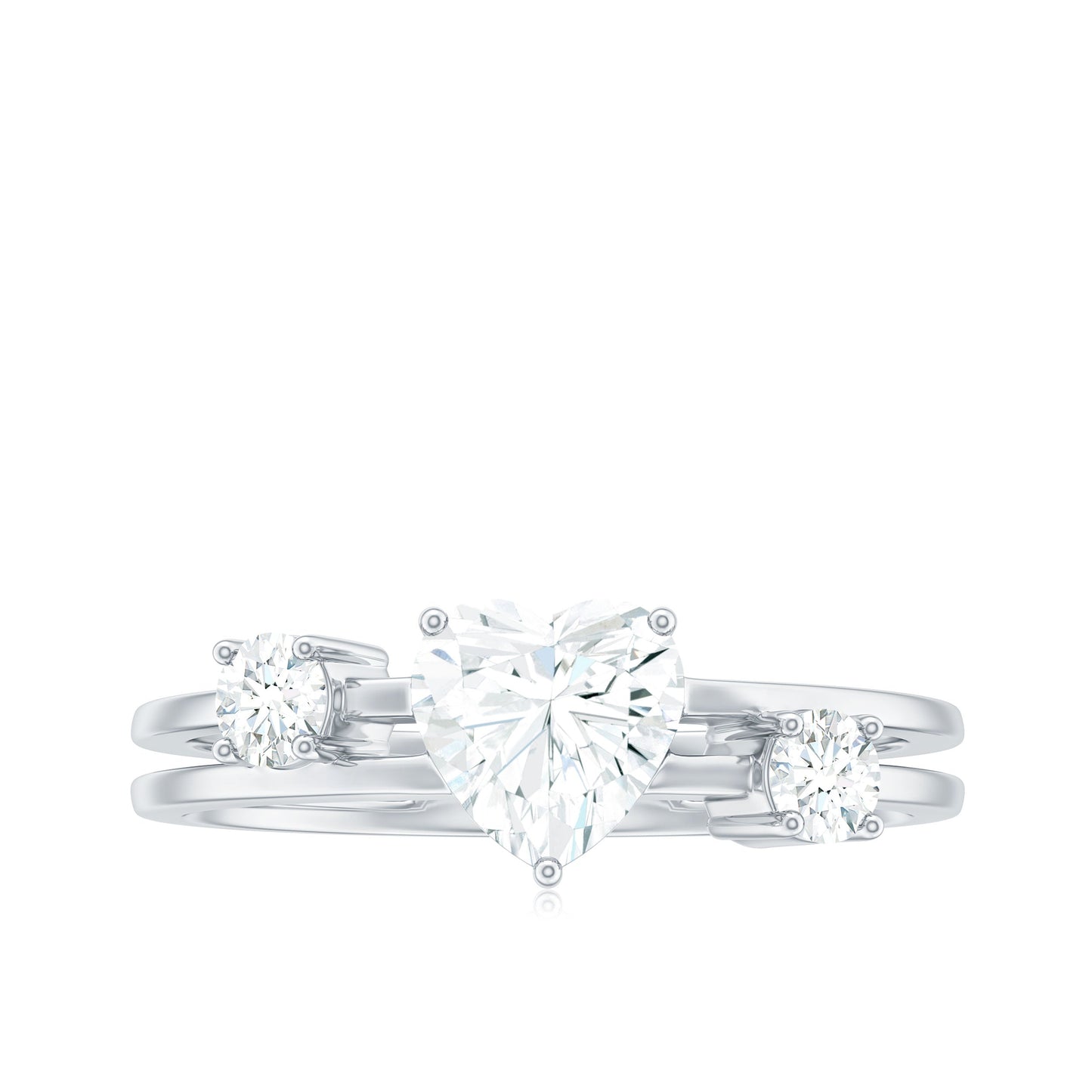 1.5 Carat Heart Shape Moissanite Solitaire Double Band Engagement Ring