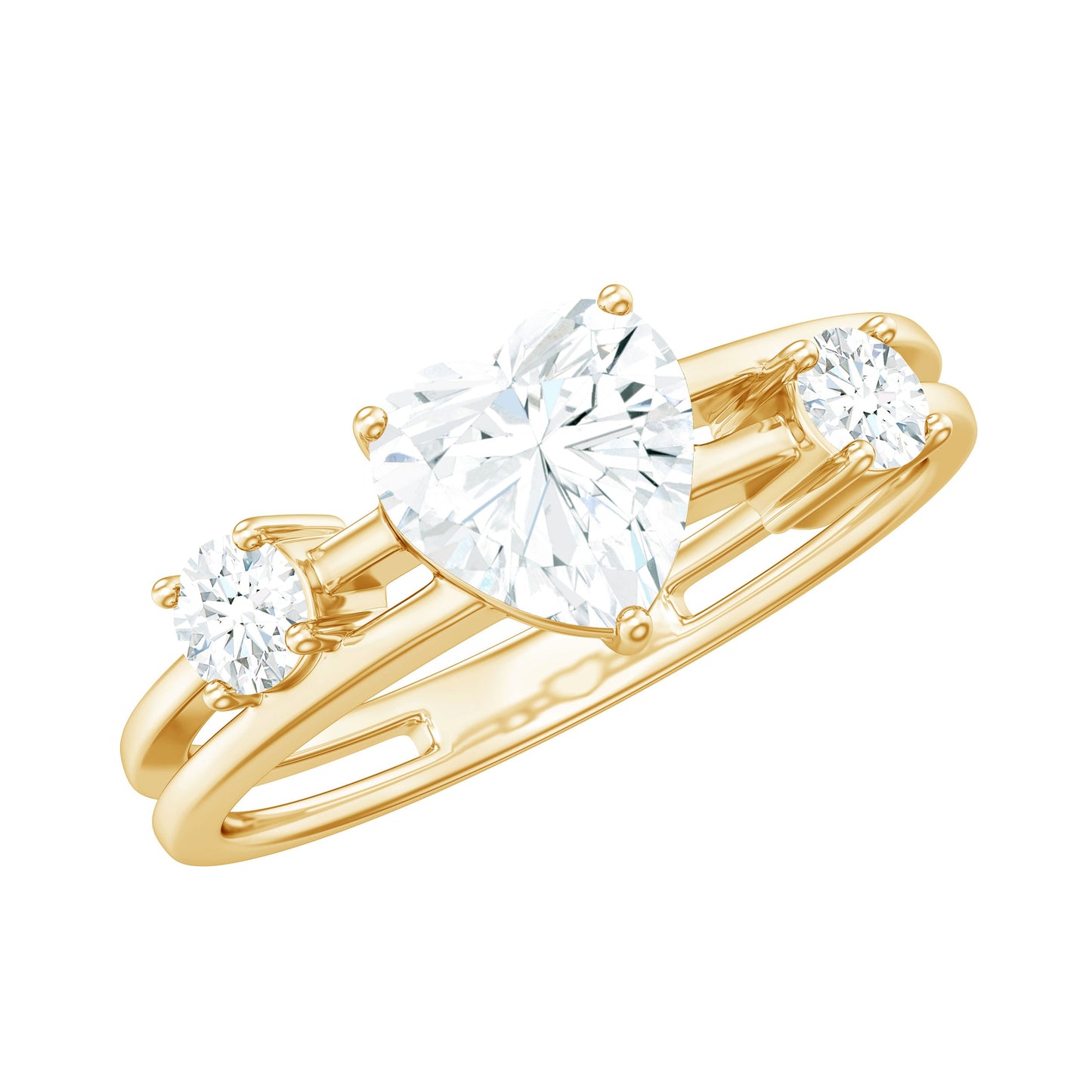1.5 Carat Heart Shape Moissanite Solitaire Double Band Engagement Ring