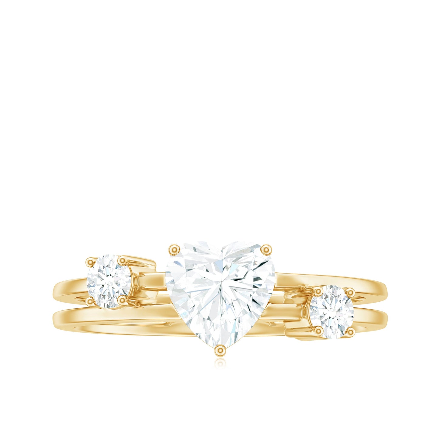1.5 Carat Heart Shape Moissanite Solitaire Double Band Engagement Ring