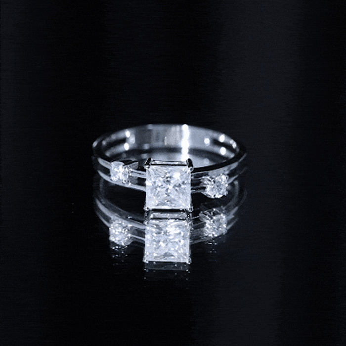Princess Cut Moissanite Engagement Ring with Double Band