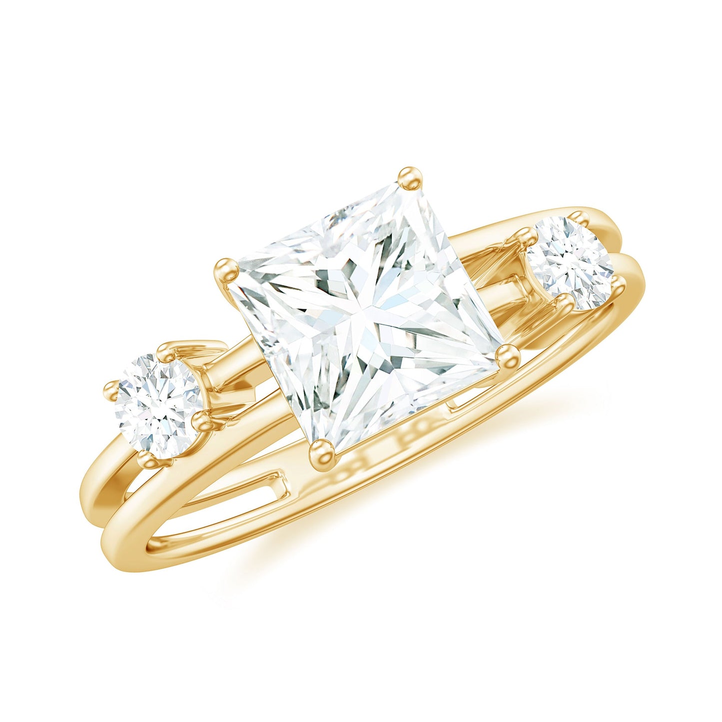 Princess Cut Moissanite Engagement Ring with Double Band