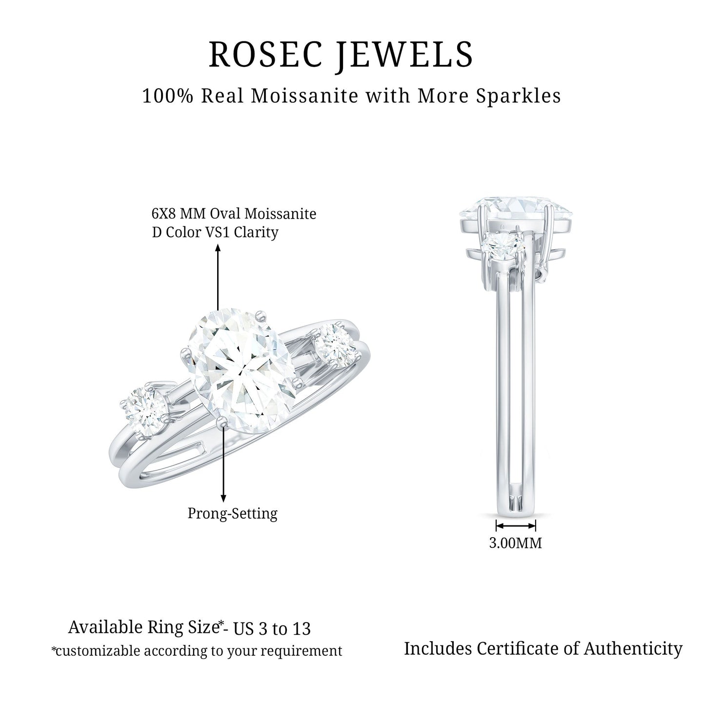 1.2 Carat Oval Cut Certified Moissanite Solitaire Engagement Ring