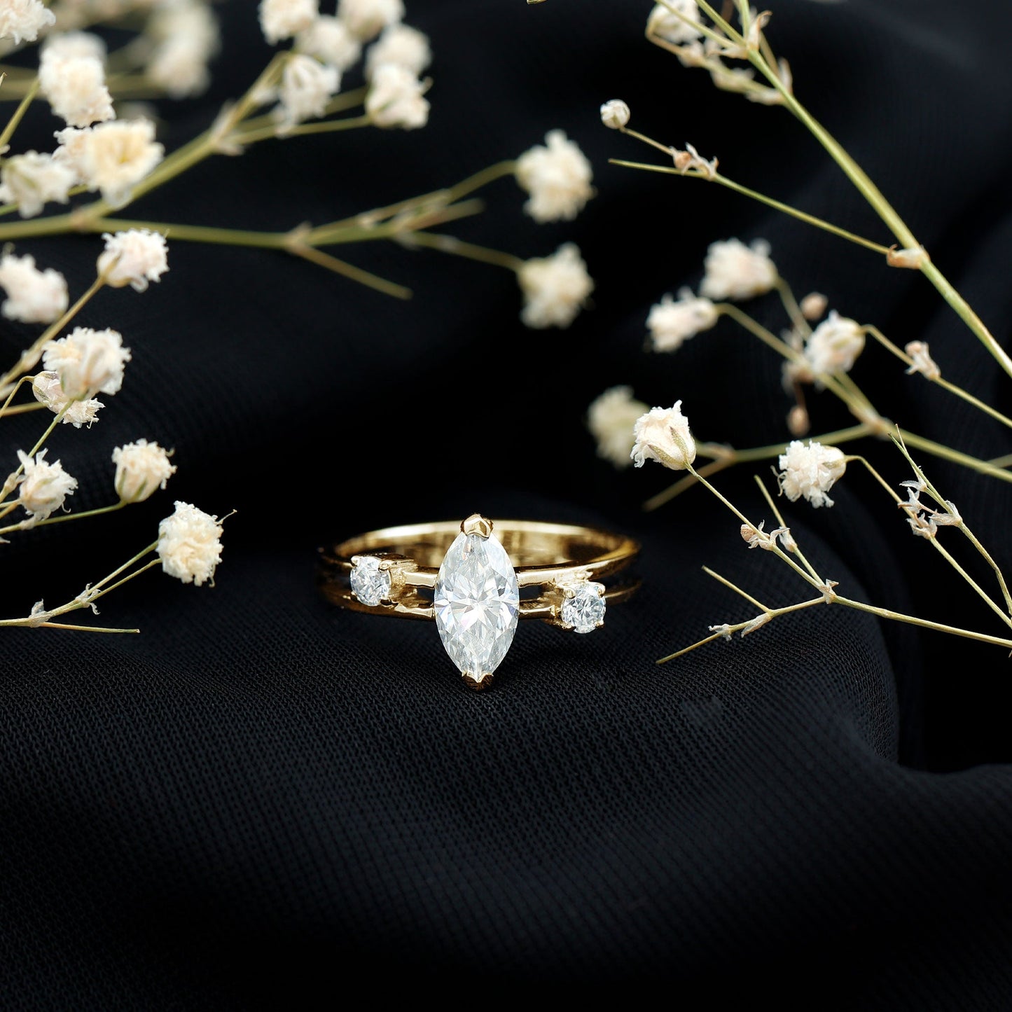 Certified Moissanite Marquise Engagement Ring