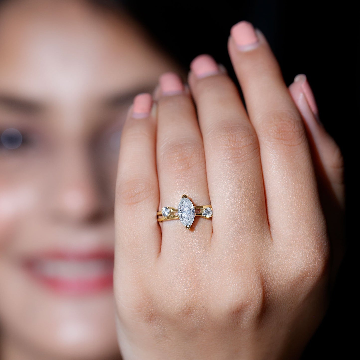 Certified Moissanite Marquise Engagement Ring