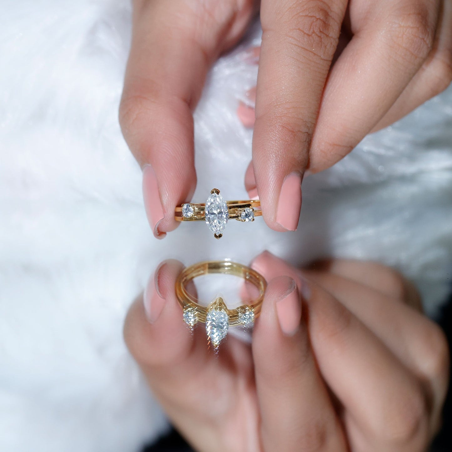 Certified Moissanite Marquise Engagement Ring