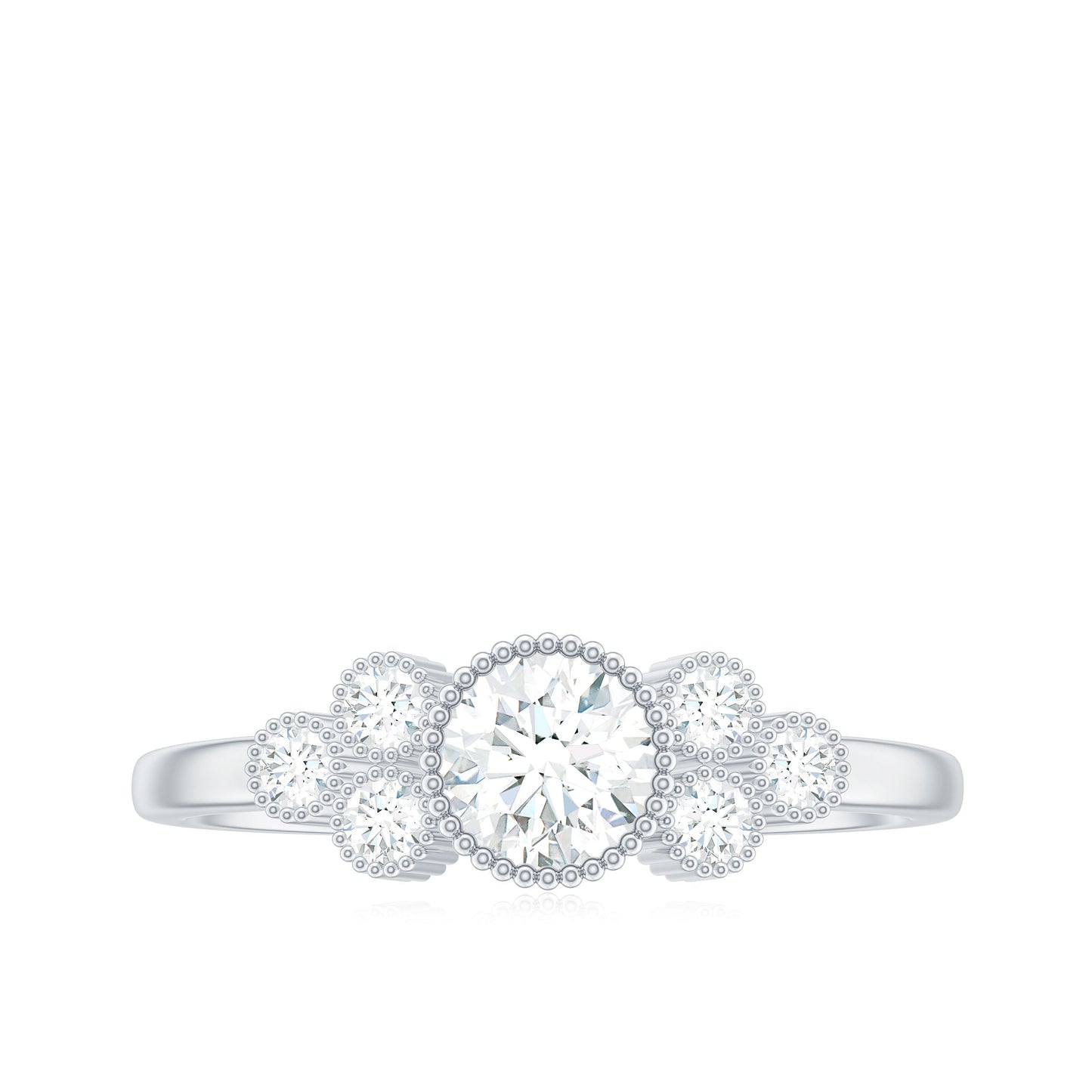 Moissanite Classic Engagement Ring with Beaded Details