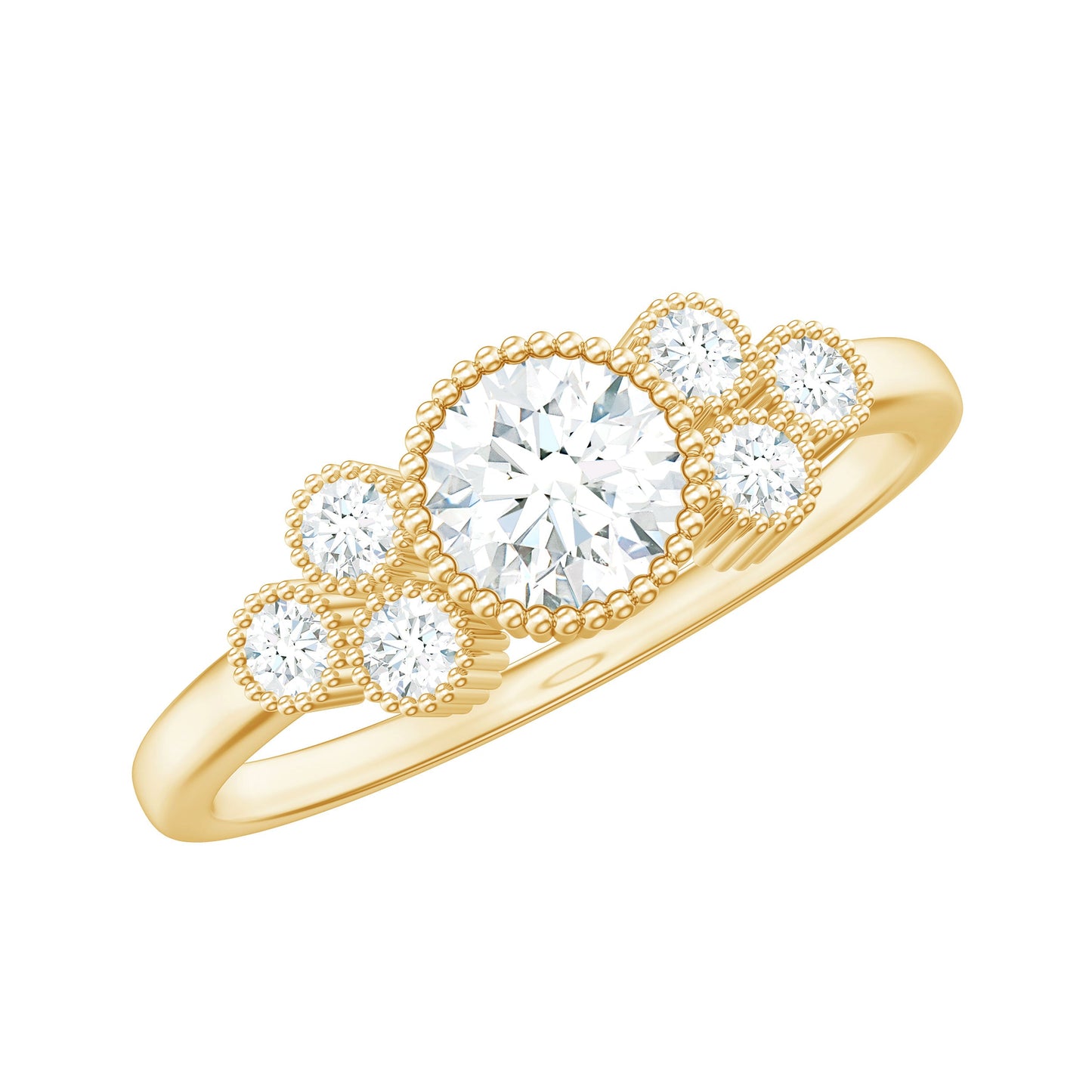 Moissanite Classic Engagement Ring with Beaded Details