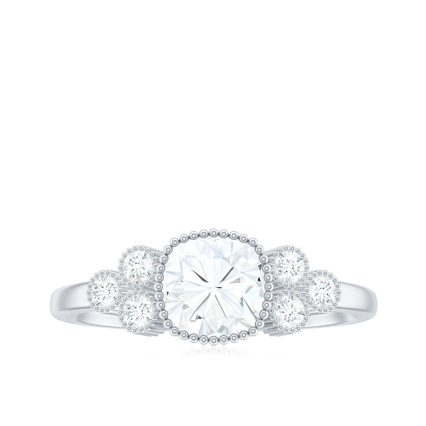 1.7 Carat Cushion Cut Moissanite Engagement Ring with Cluster Accent