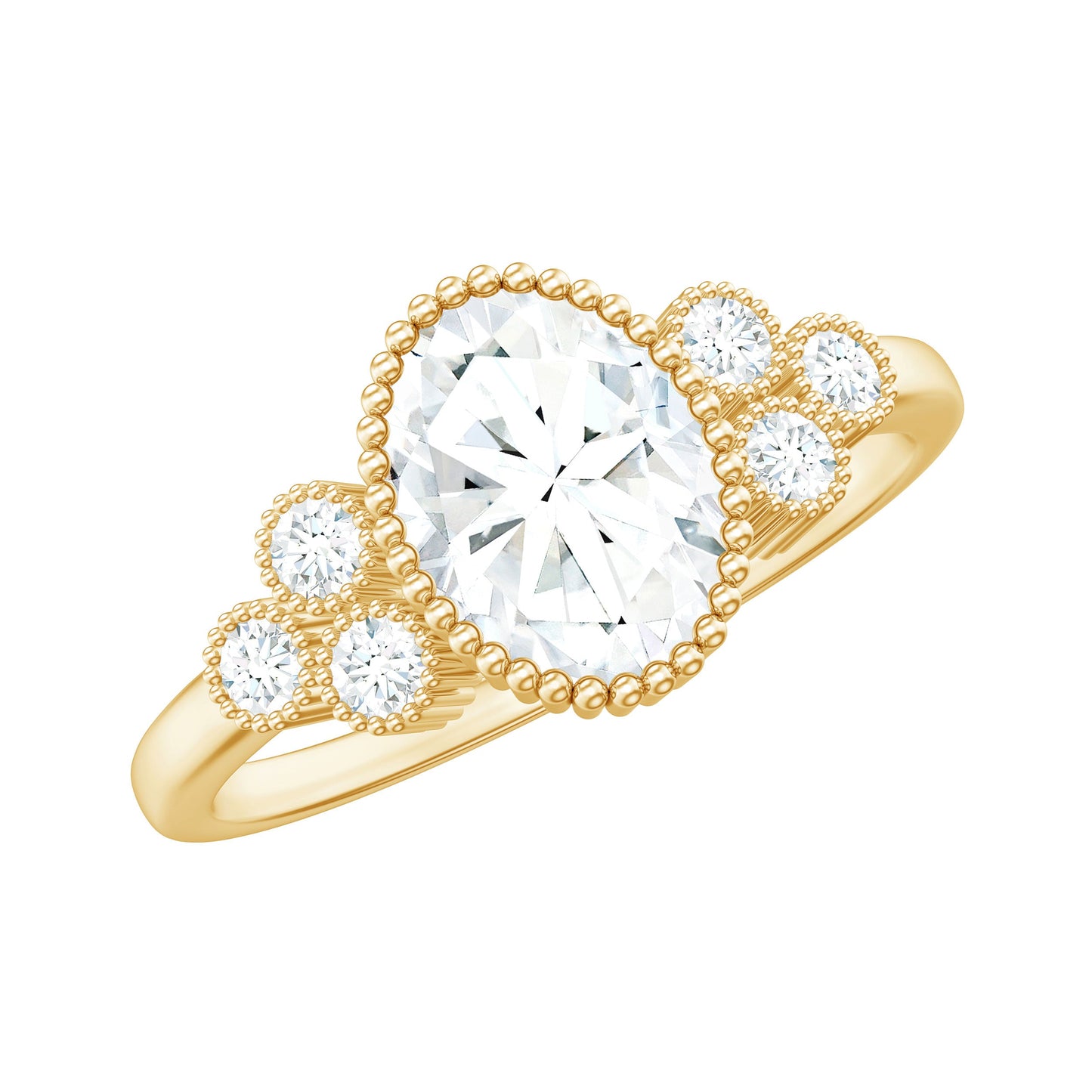1.2 Carat Oval Cut Moissanite Classic Engagement Ring with Trio