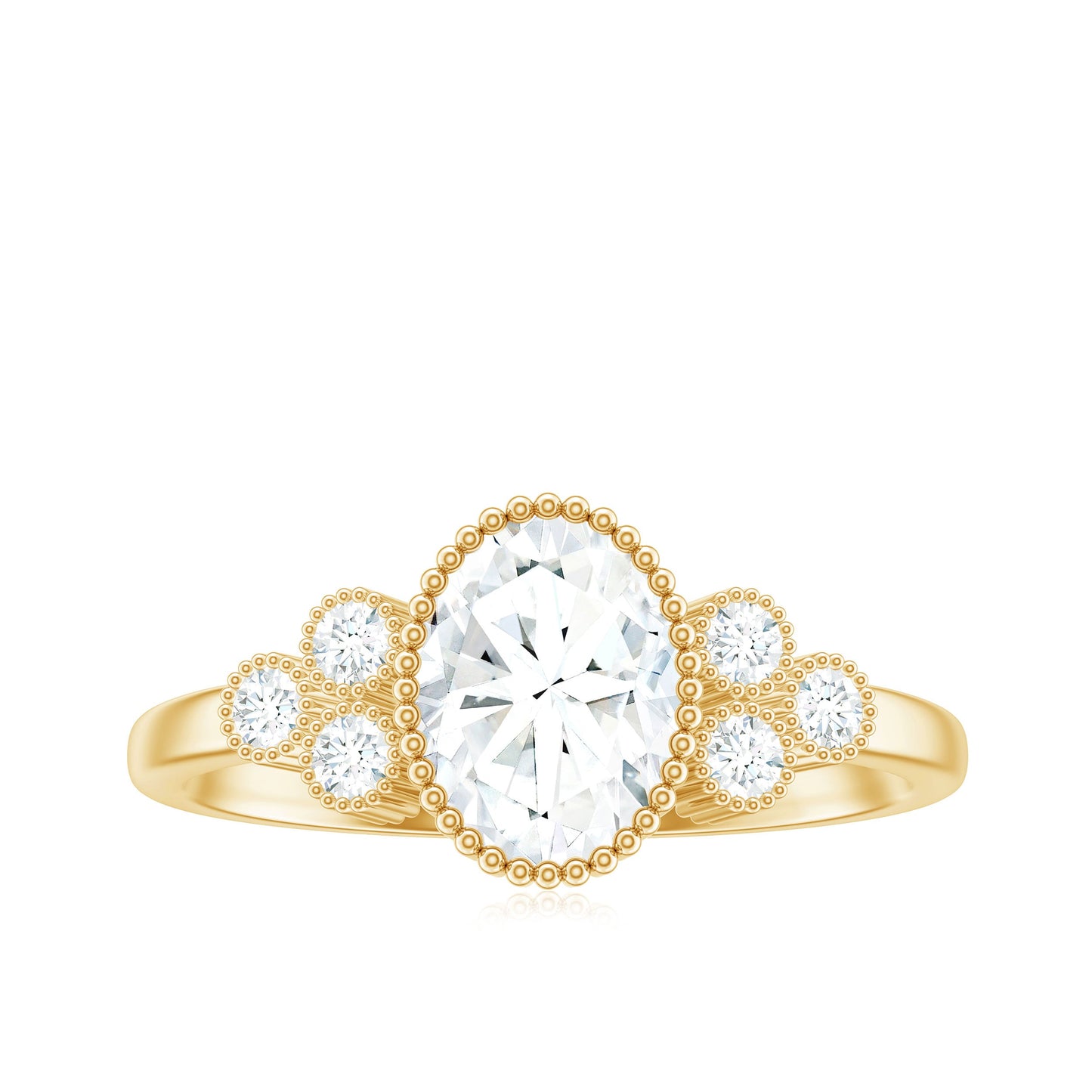 1.2 Carat Oval Cut Moissanite Classic Engagement Ring with Trio
