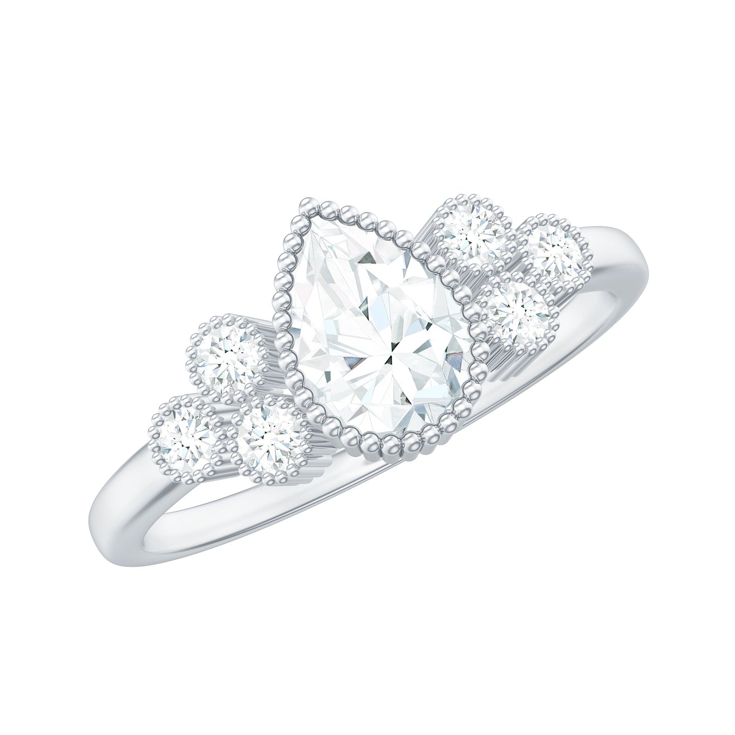 0.7 Carat Pear Shaped Moissanite Classic Engagement Ring with Beaded Details