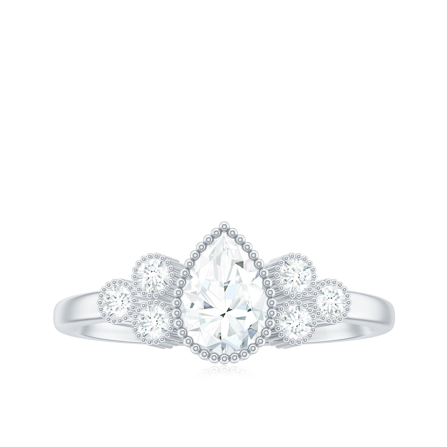 0.7 Carat Pear Shaped Moissanite Classic Engagement Ring with Beaded Details