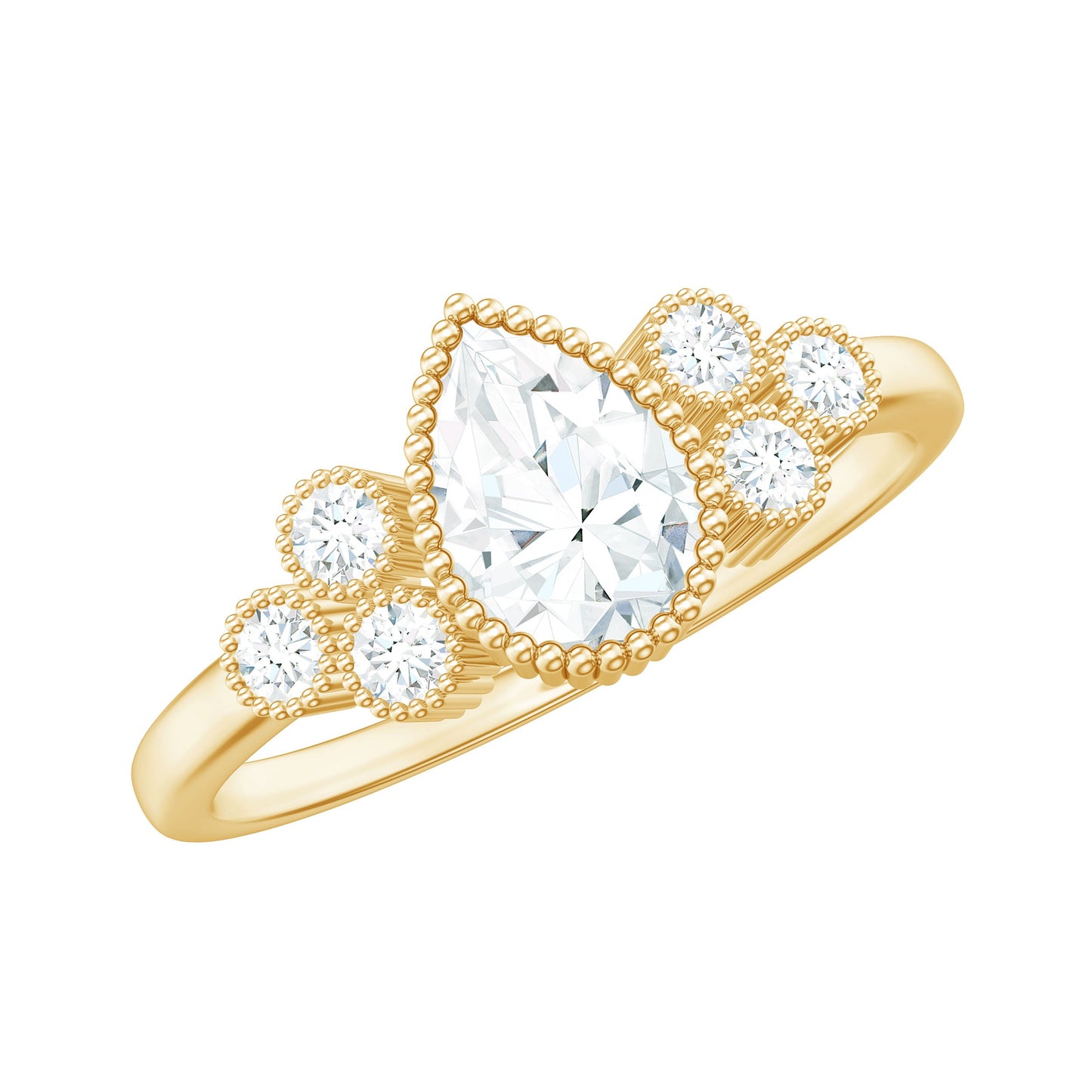 0.7 Carat Pear Shaped Moissanite Classic Engagement Ring with Beaded Details