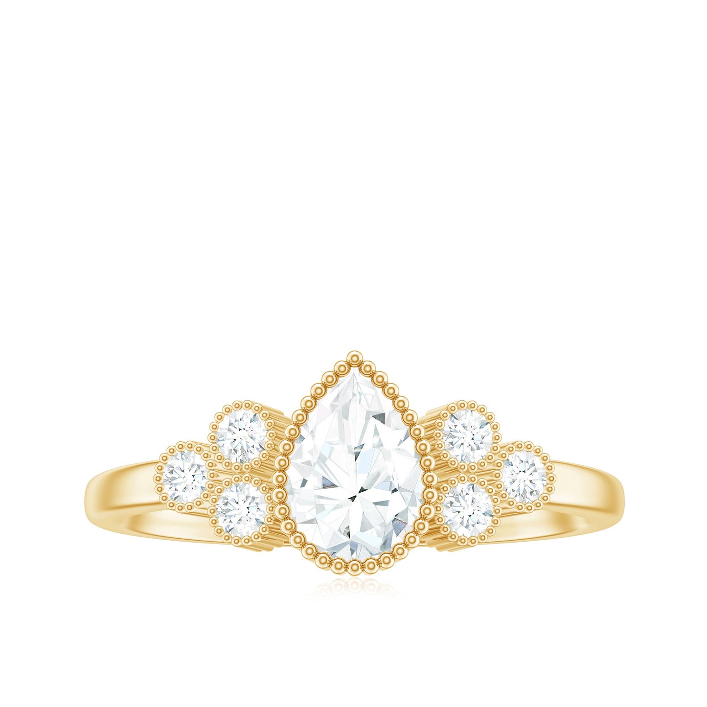 0.7 Carat Pear Shaped Moissanite Classic Engagement Ring with Beaded Details