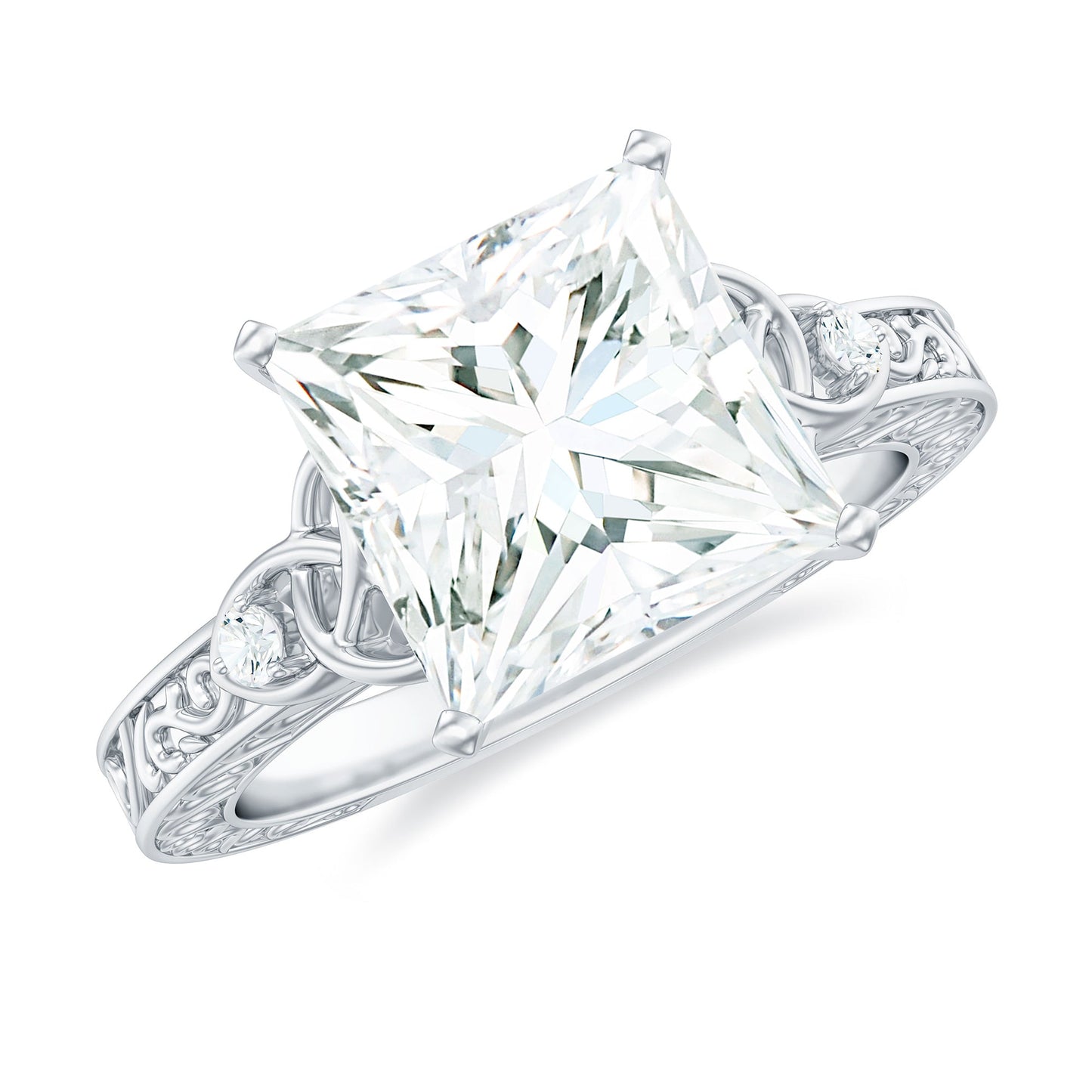 Antique Style 3 Carat Princess Cut Moissanite Celtic Knot Engagement Ring