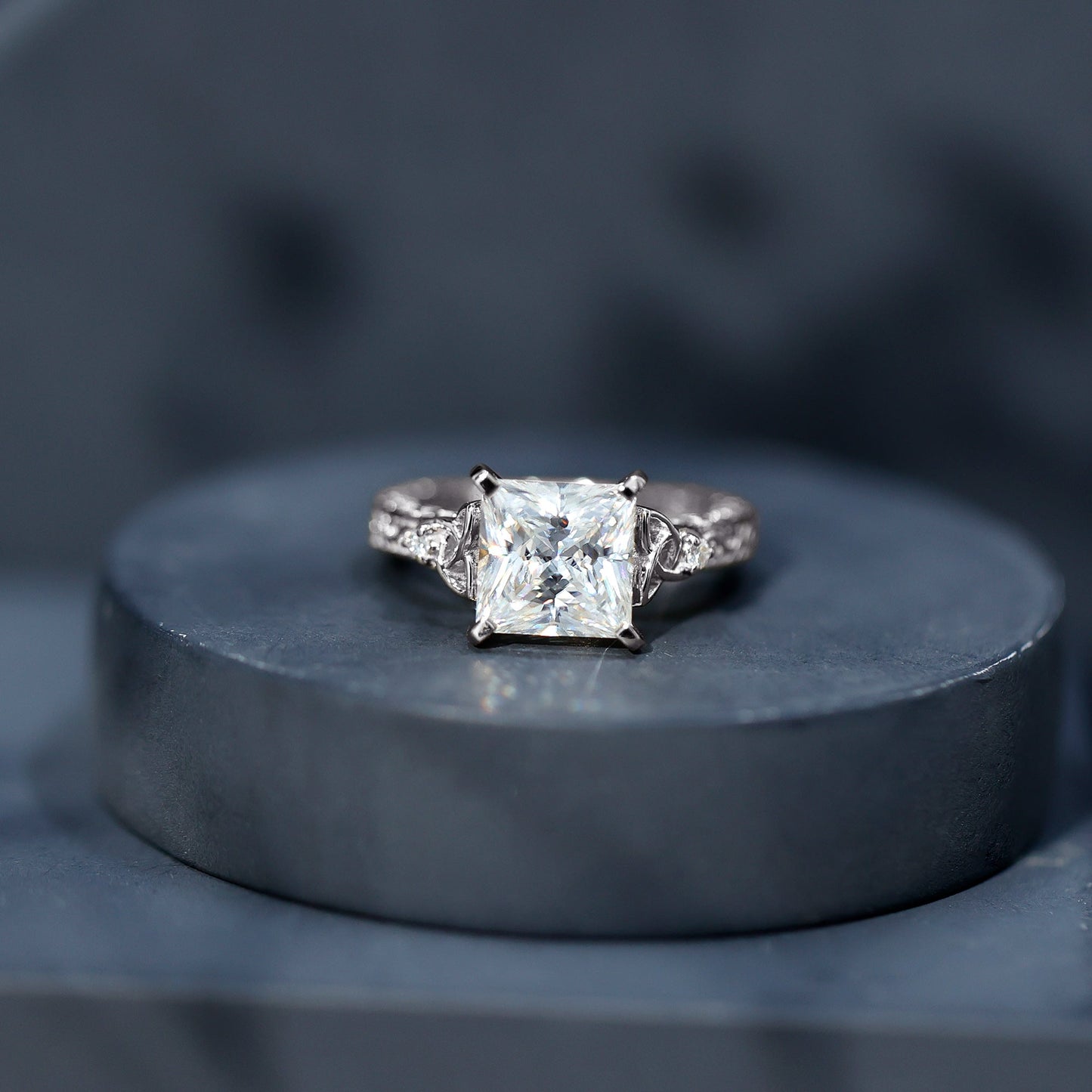 Antique Style 3 Carat Princess Cut Moissanite Celtic Knot Engagement Ring