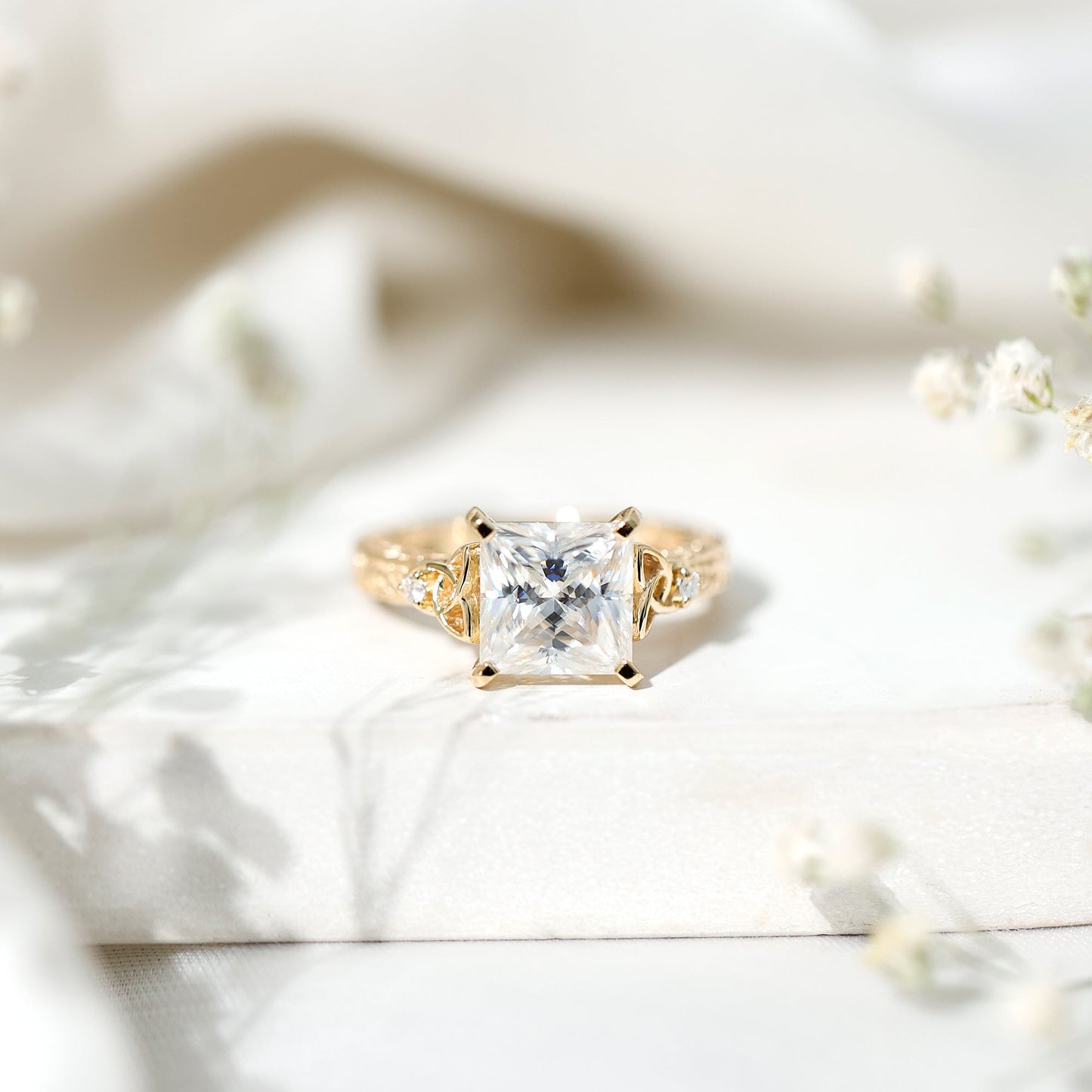 Antique Style 3 Carat Princess Cut Moissanite Celtic Knot Engagement Ring