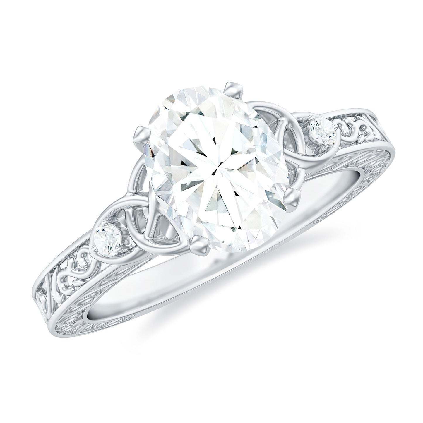 1.2 Carat Oval Cut Moissanite Celtic Engagement Ring with Engraving Details