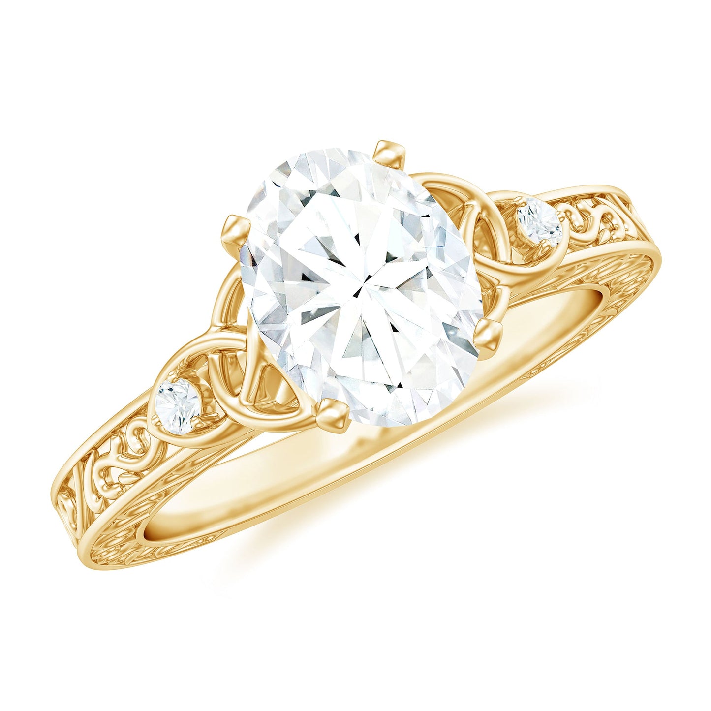 1.2 Carat Oval Cut Moissanite Celtic Engagement Ring with Engraving Details