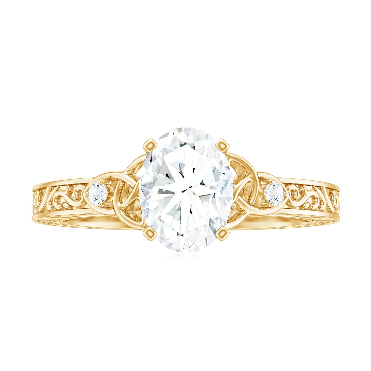 1.2 Carat Oval Cut Moissanite Celtic Engagement Ring with Engraving Details