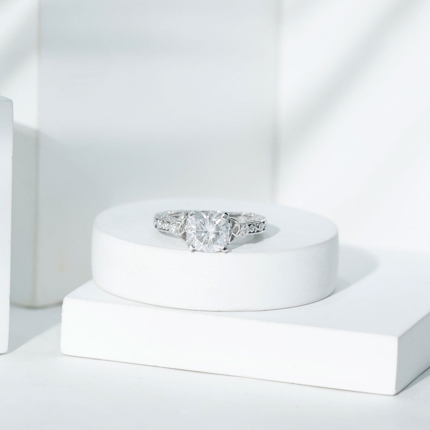 Cushion Cut Moissanite Antique Style Engagement Ring