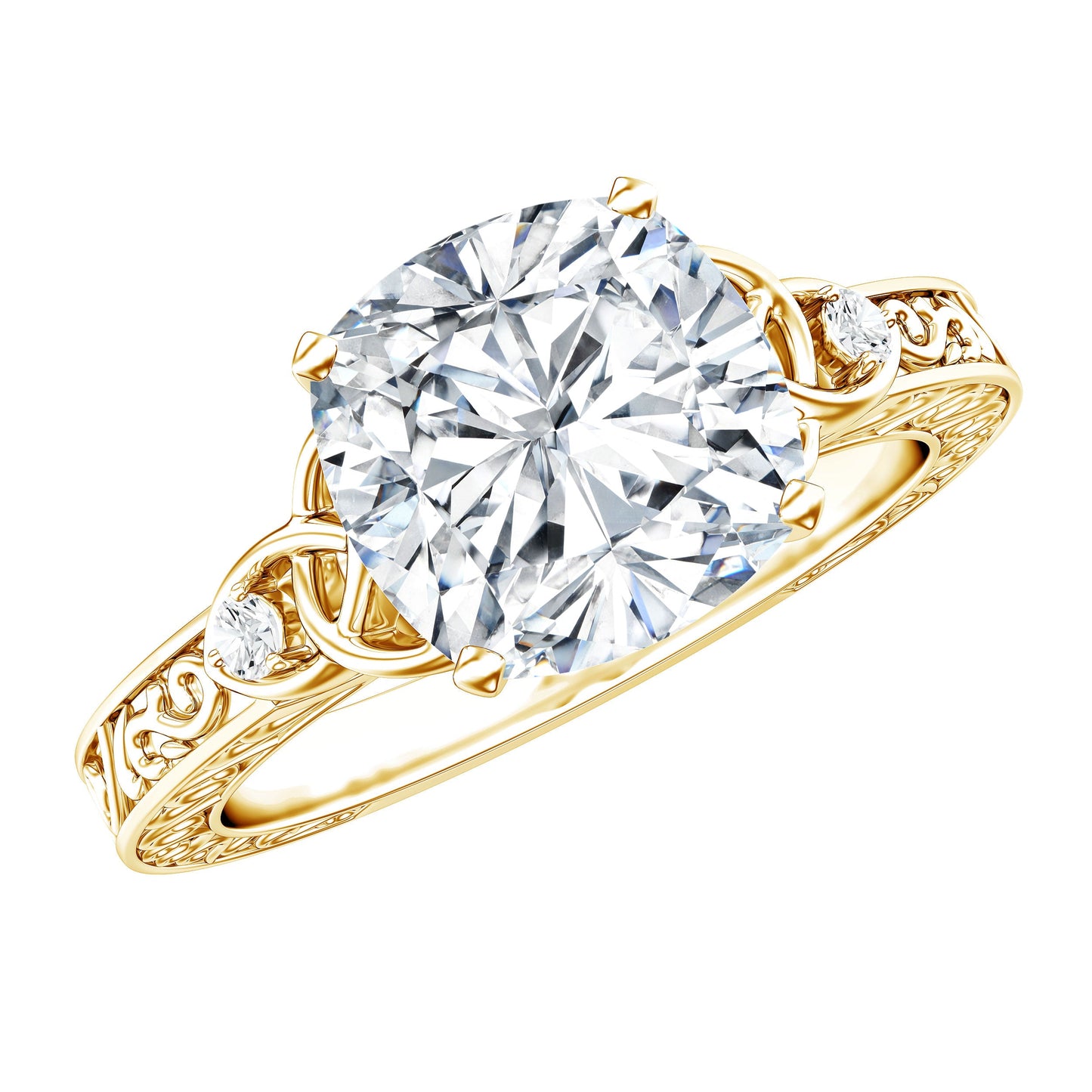 Cushion Cut Moissanite Antique Style Engagement Ring