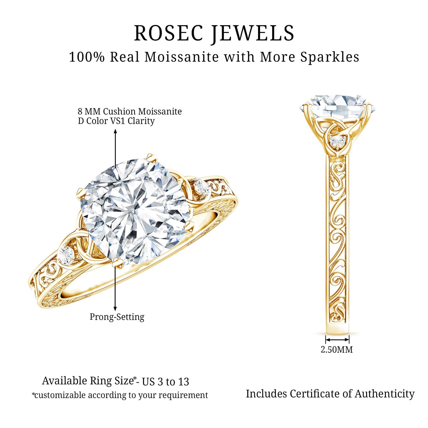 Cushion Cut Moissanite Antique Style Engagement Ring