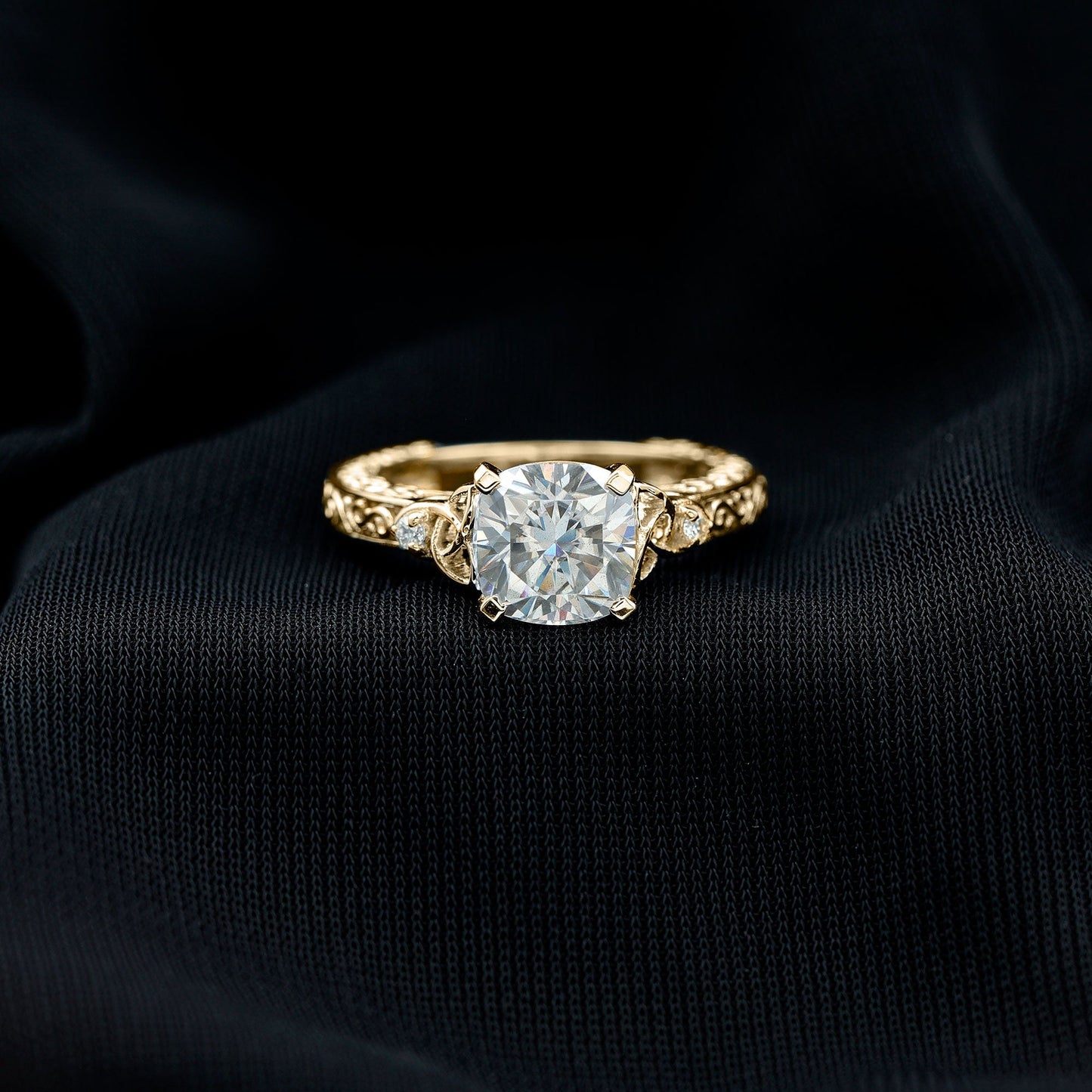 Cushion Cut Moissanite Antique Style Engagement Ring