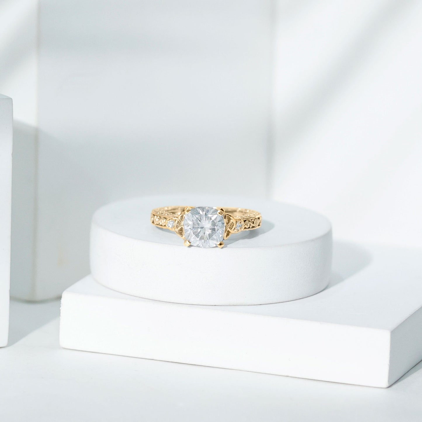 Cushion Cut Moissanite Antique Style Engagement Ring