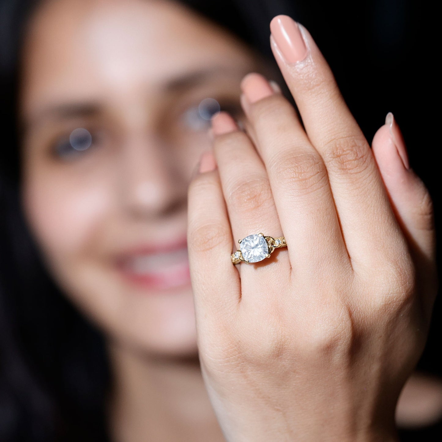 Cushion Cut Moissanite Antique Style Engagement Ring