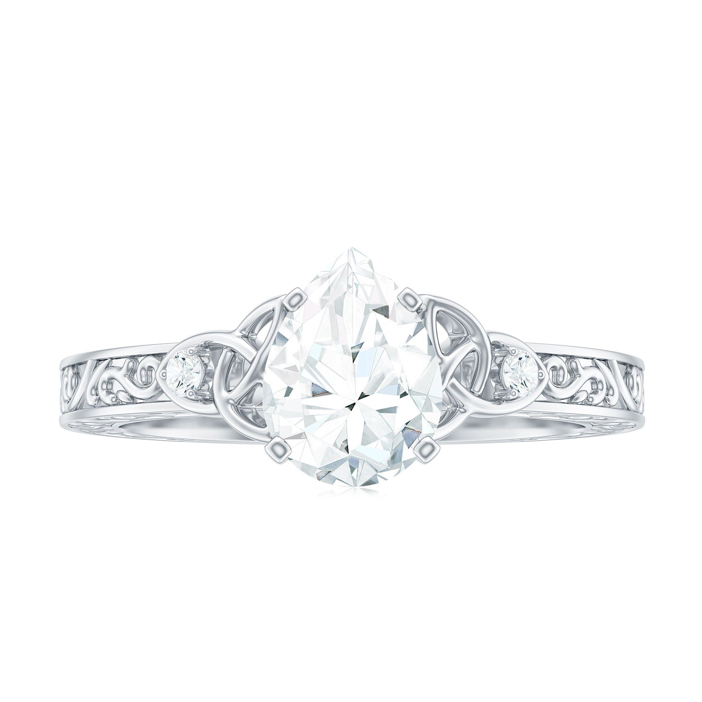 1.3 Carat Certified Moissanite Teardrop Solitaire Engagement Ring with Engraved Shank
