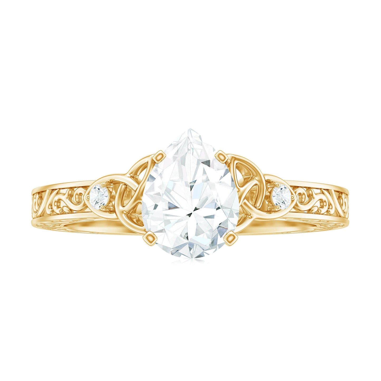 1.3 Carat Certified Moissanite Teardrop Solitaire Engagement Ring with Engraved Shank